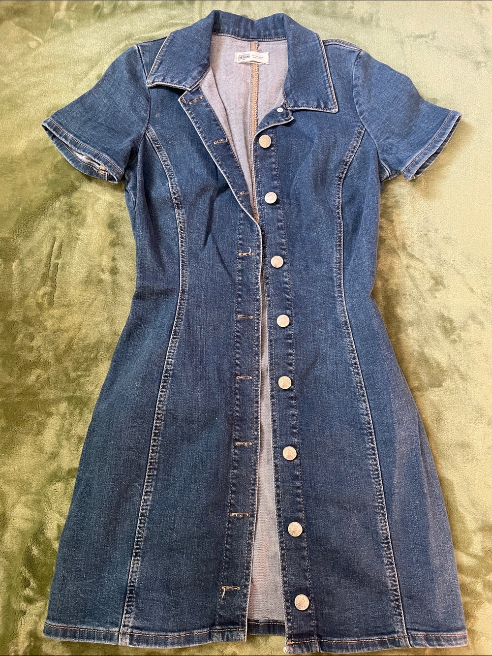ZARA Denim Button-Front Dress in Medium Blue Size Small